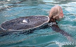swimming with a Viking shield